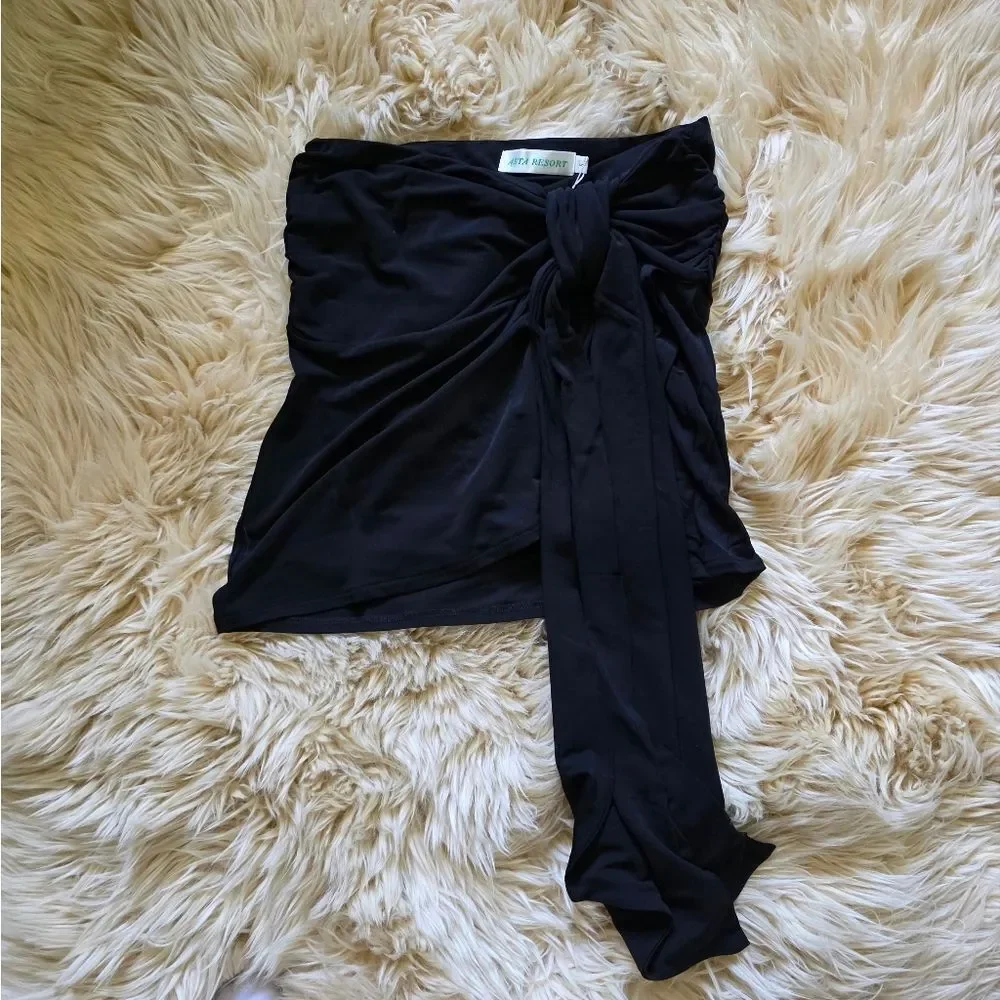 Asta Resort Black Chloe Mini Skirt And Penelope One Shoulder Top Set Small
